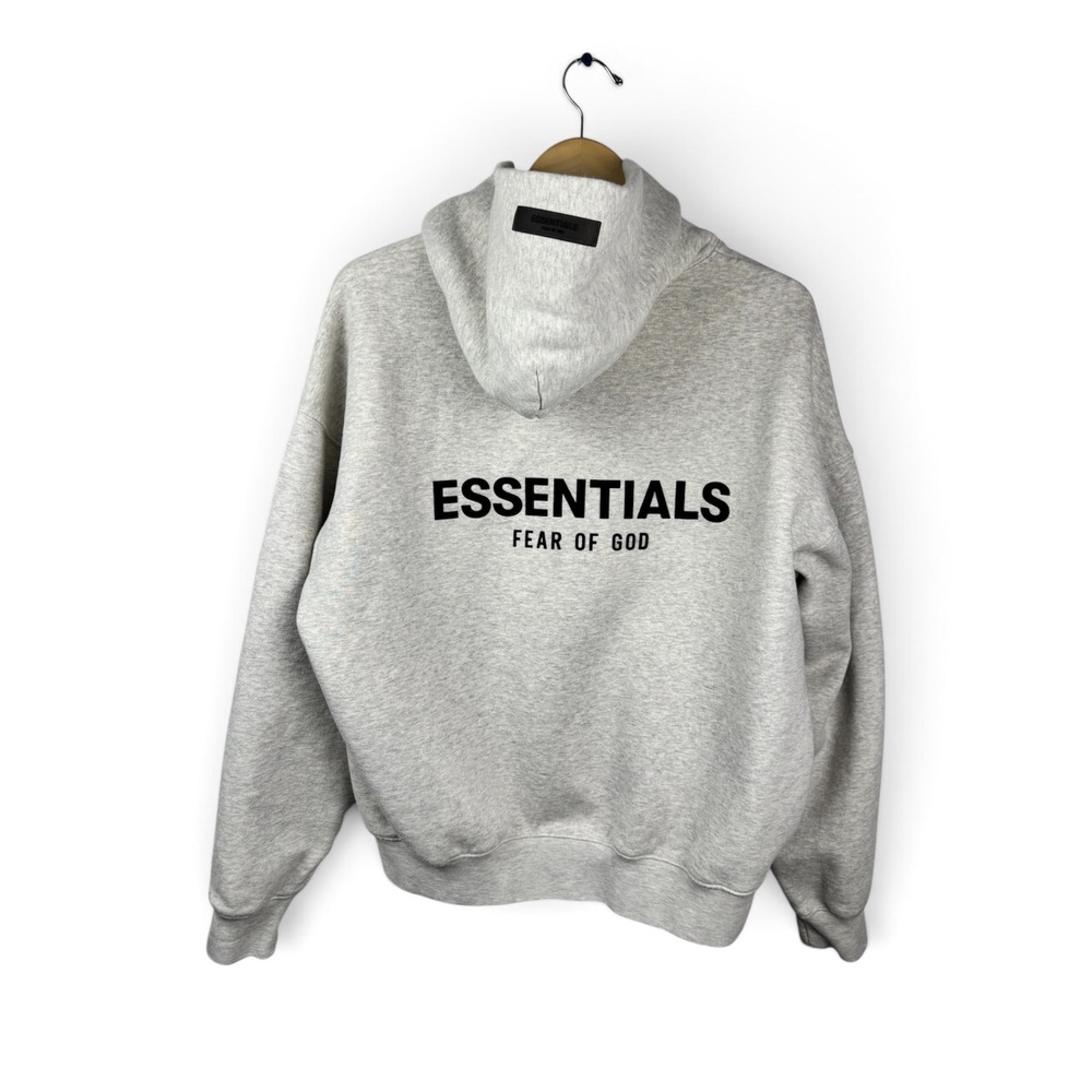 Fear of God Essentials Hoodie Mens Medium Grey Heather Logo Oversized Pullover - Picture 3 of 11